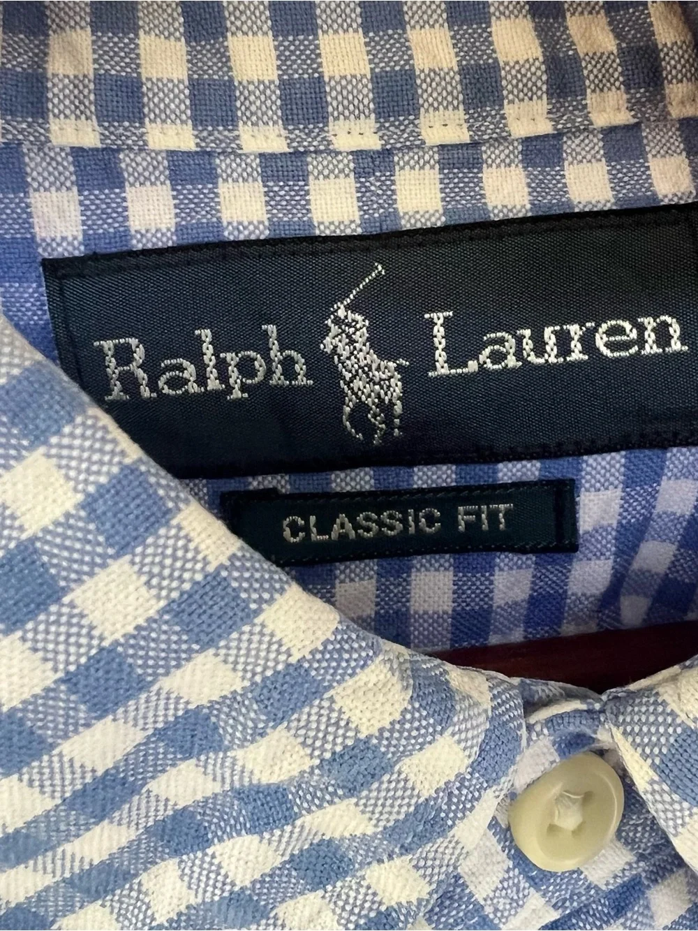 Polo Ralph Lauren Classic Fit Gingham Button Down Shirt Blue White XL Flaw Stain